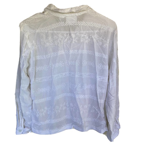 Vintage Chicos Button Up Shirt Long Sleeve Sz 1 Medium Embroidery Sheer Rayon - Picture 6 of 10